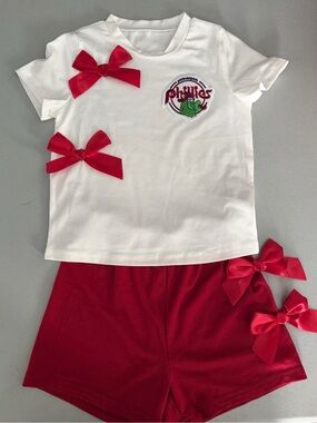 White Tee & Red Bow Shorts Set with Phillies logo